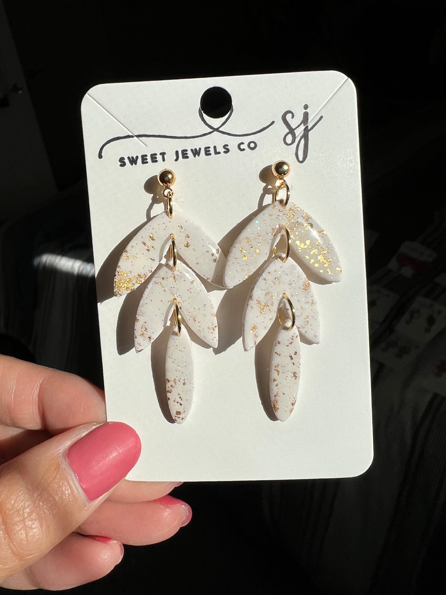 White and Gold Leaf Dangle Studs