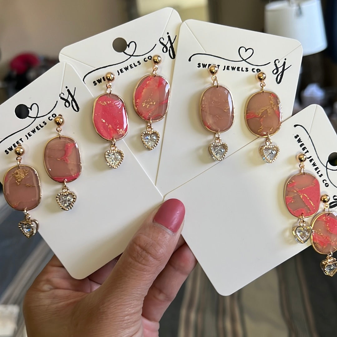 Oval- Heart Charm Studs