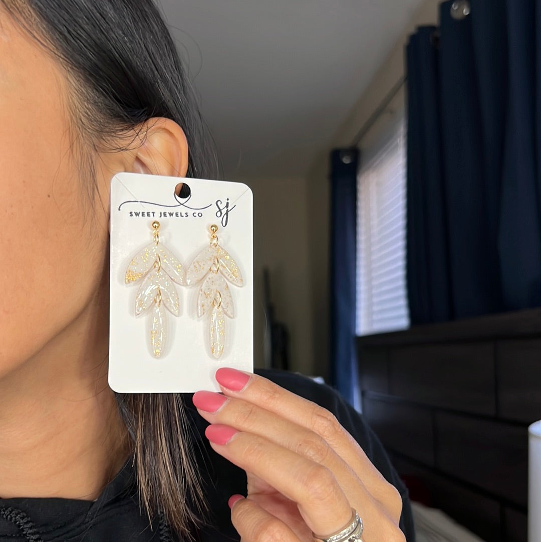 White and Gold Leaf Dangle Studs