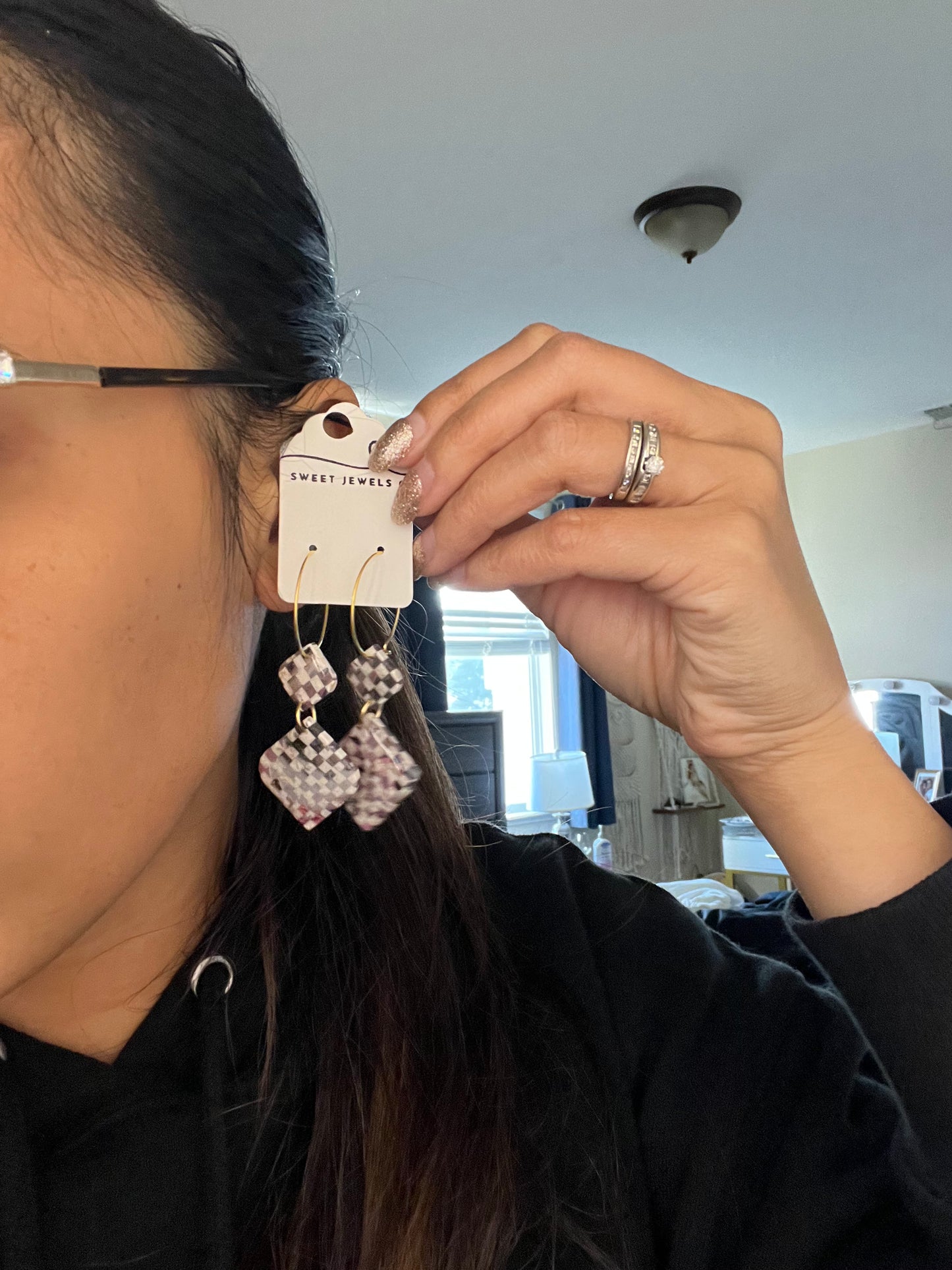 Checkered Hoop Dangles